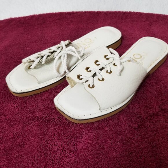 KINO Lace Up Flat Slip on Sandals Made in Key West FL White Size 7 ~ 4350 - Picture 1 of 9